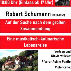 Plakat rot-weiß für Schumann-Dinner